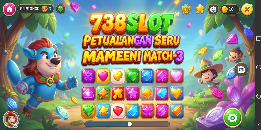 Tampilan gameplay Match-3 yang penuh warna dan menarik.