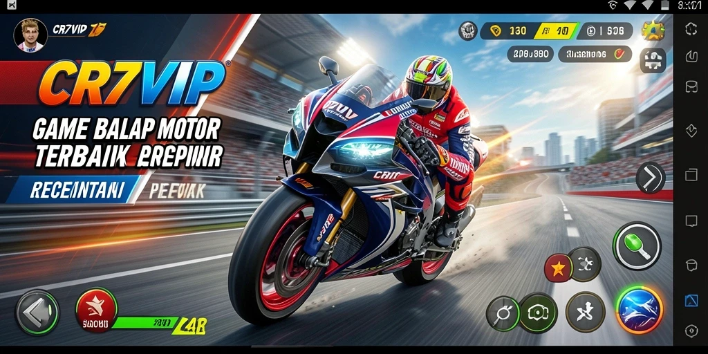Screenshot utama gameplay CR7VIP yang menampilkan balapan motor yang seru.
