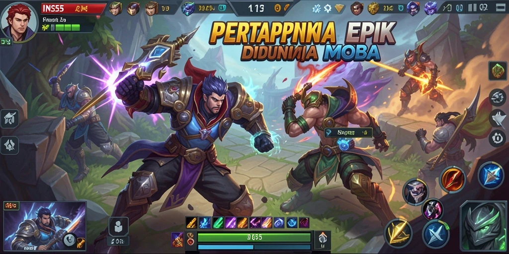 Tampilan mendebarkan dari pertempuran di INS55 dengan gameplay MOBA yang intens.