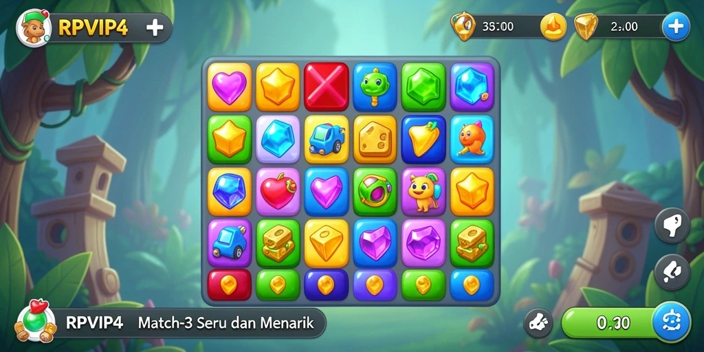 Screenshot dari gameplay RPVIP4 yang menampilkan kombinasi elemen Match-3.